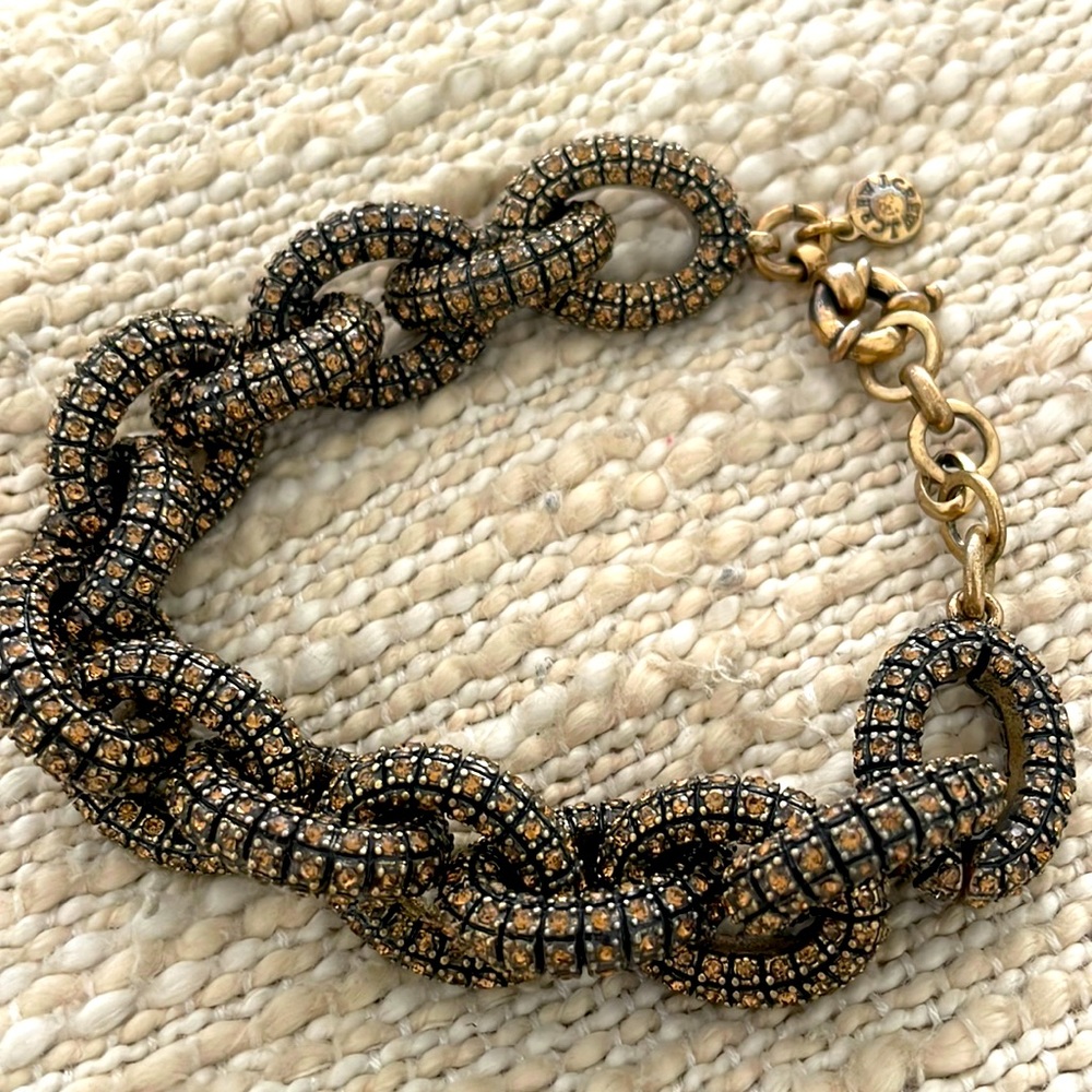 J Crew Oval Link Bracelet Featuring Black & Gold Pave Set Crystals